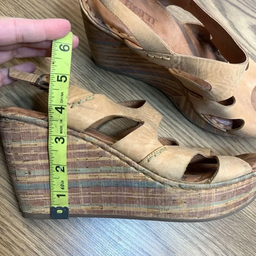Born Multicolor‎ Cork Wedge Heel Leather Sandals - Size 11 EU 43
